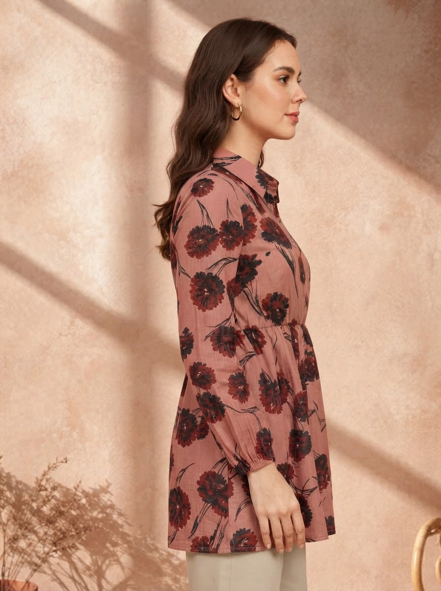 Maroon Floral Print Top