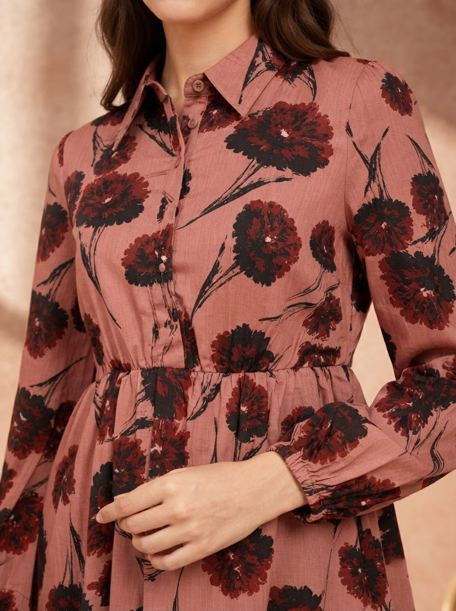 Maroon Floral Print Top
