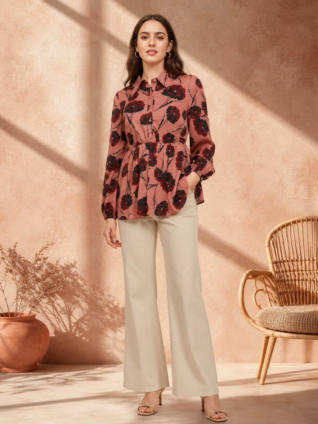 Maroon Floral Print Top