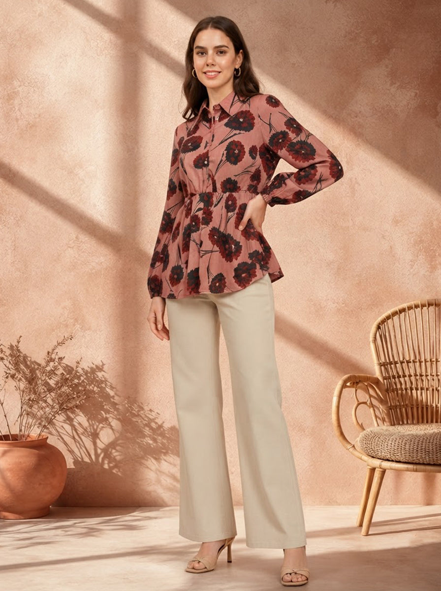 Maroon Floral Print Top