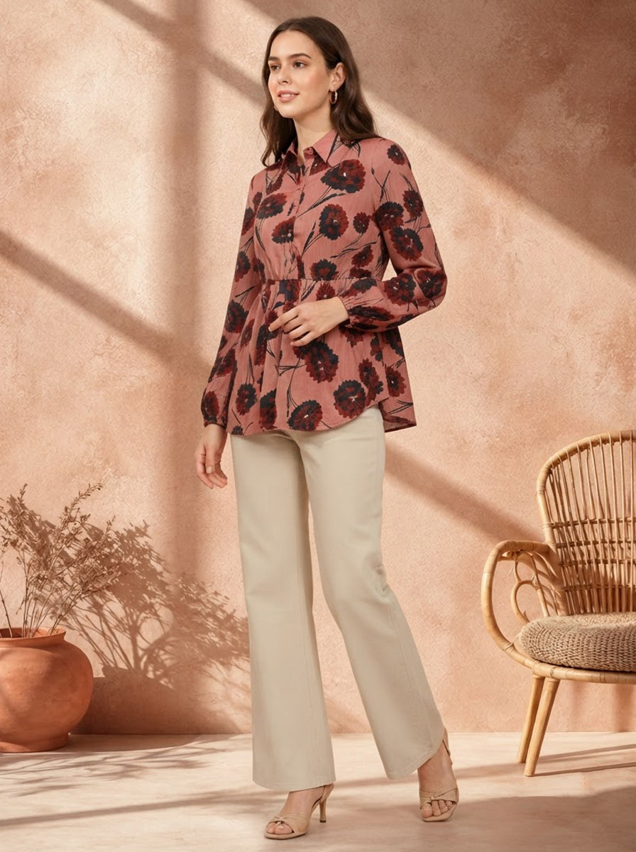 Maroon Floral Print Top