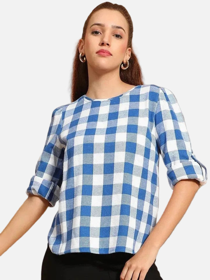 Blue Check Cotton Top