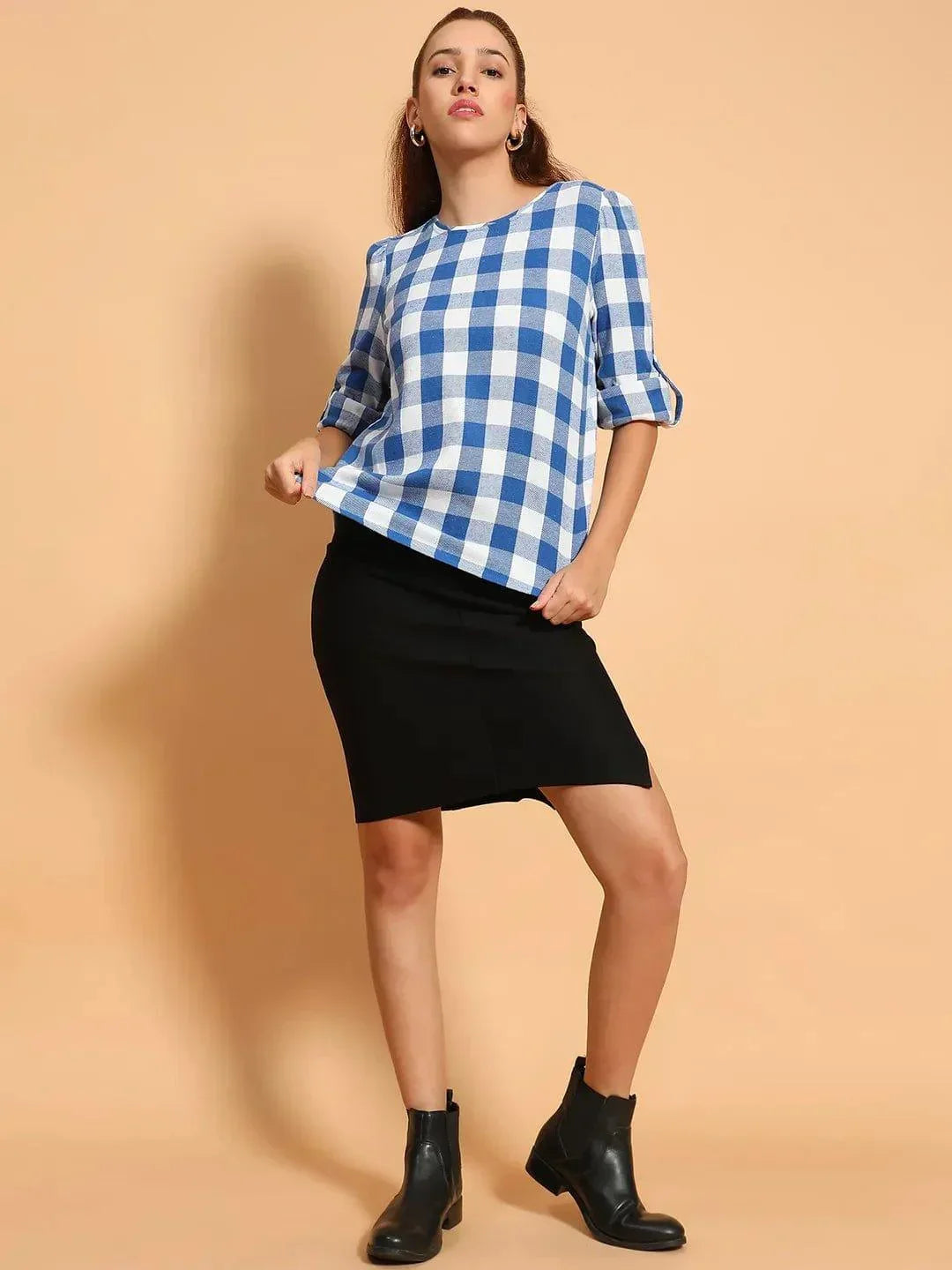 Blue Check Cotton Top