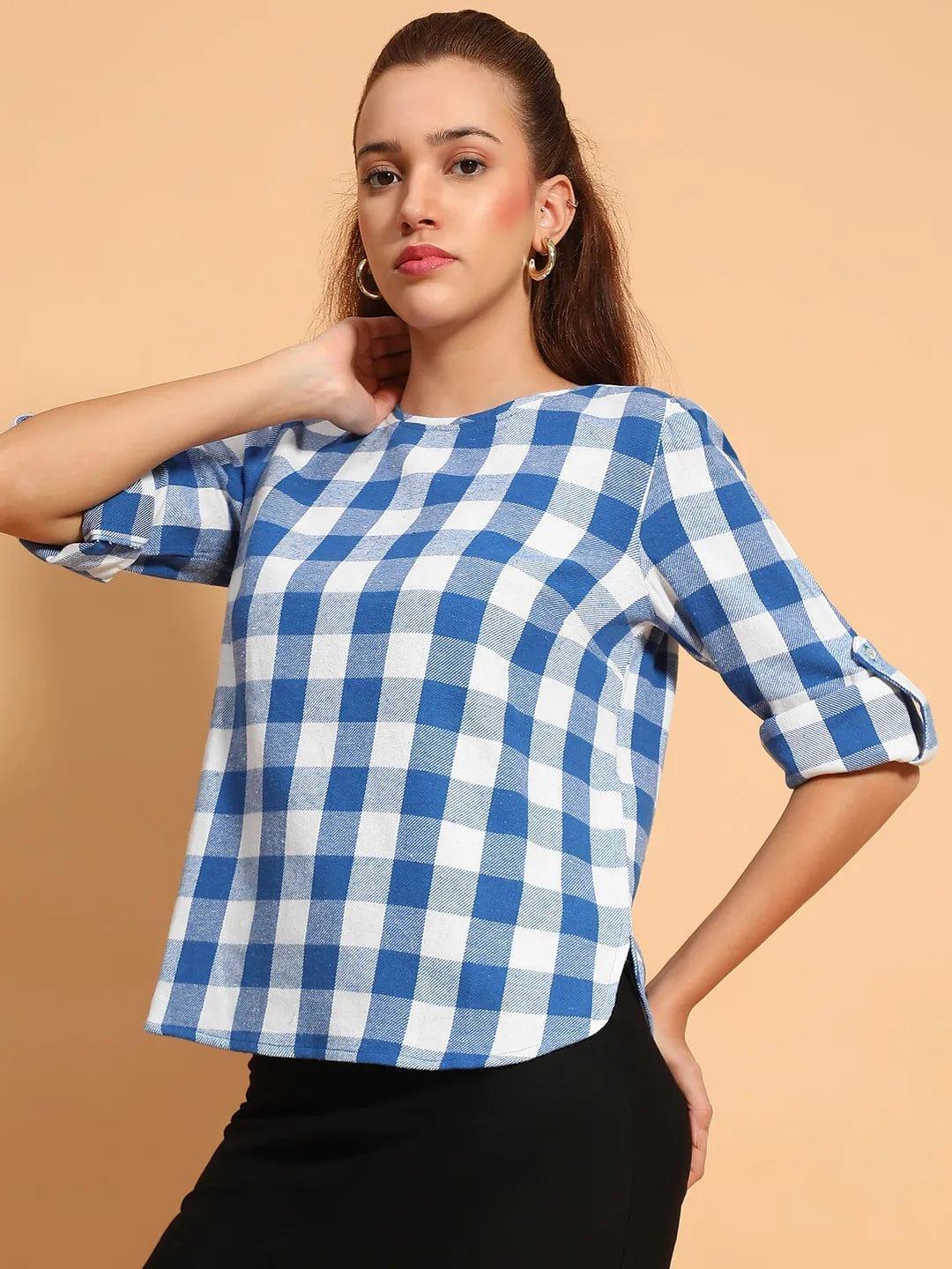 Blue Check Cotton Top