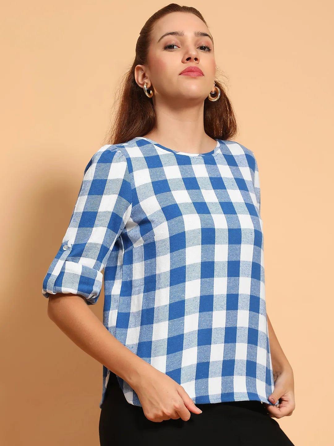 Blue Check Cotton Top