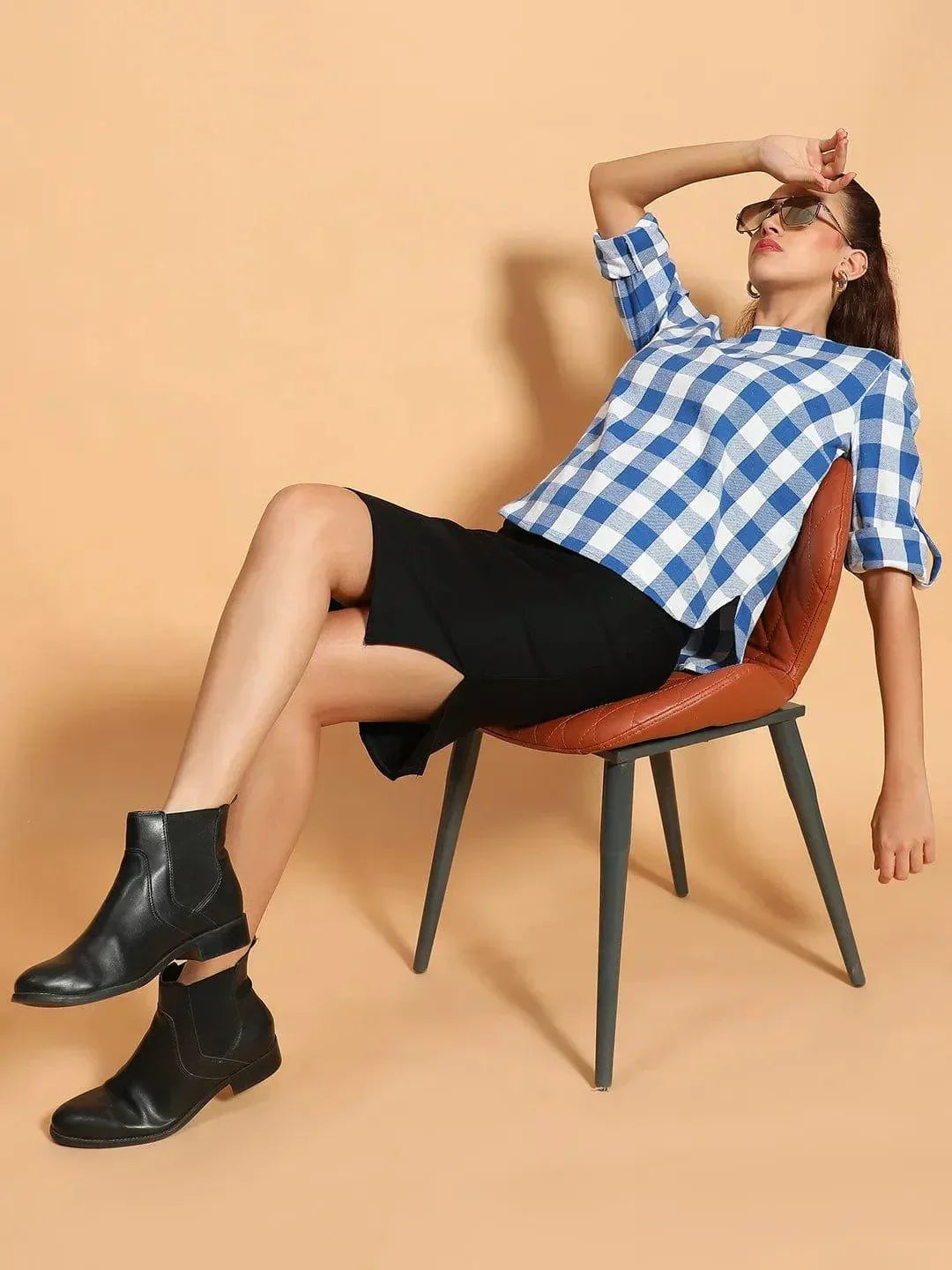 Blue Check Cotton Top