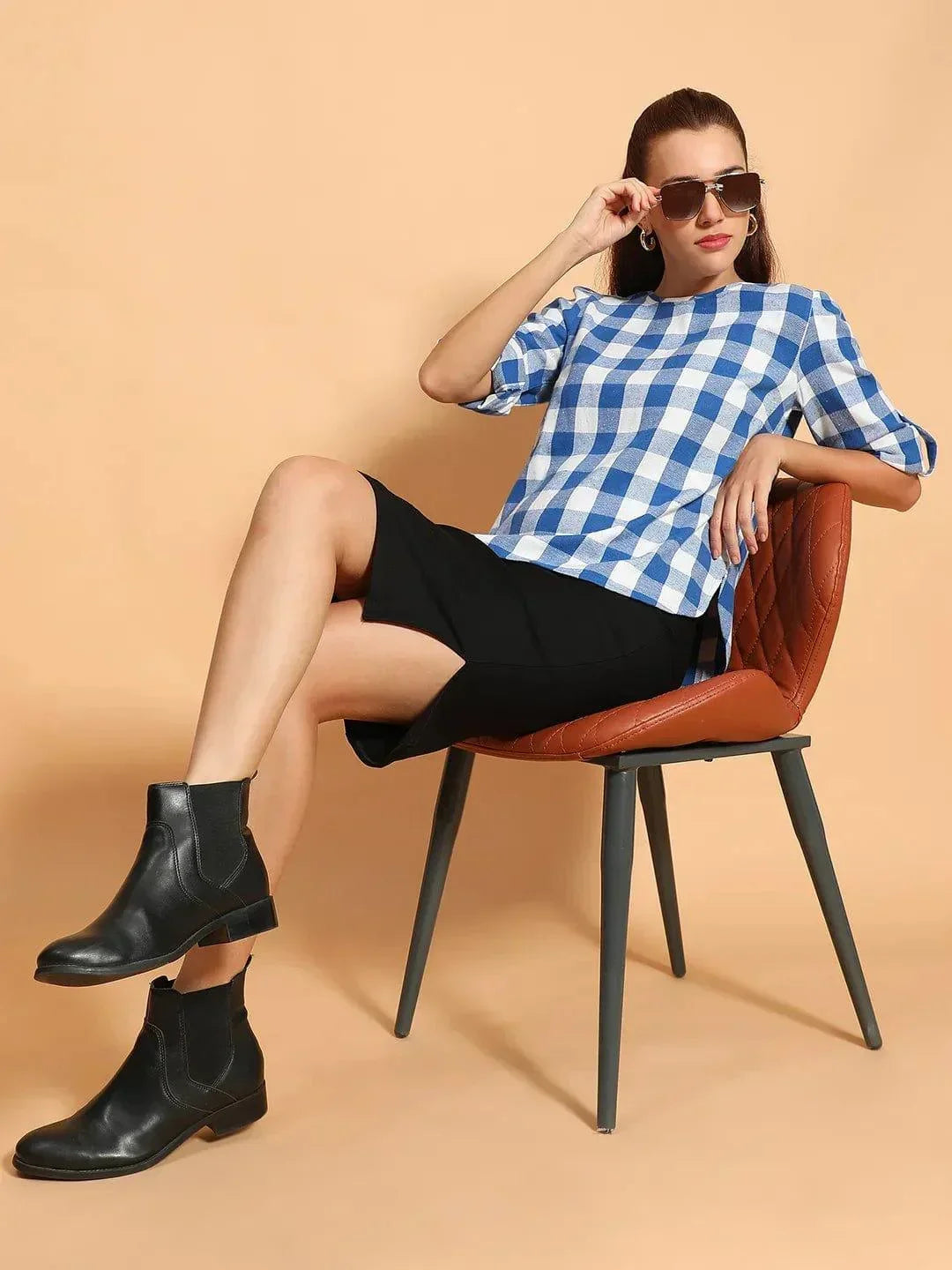 Blue Check Cotton Top