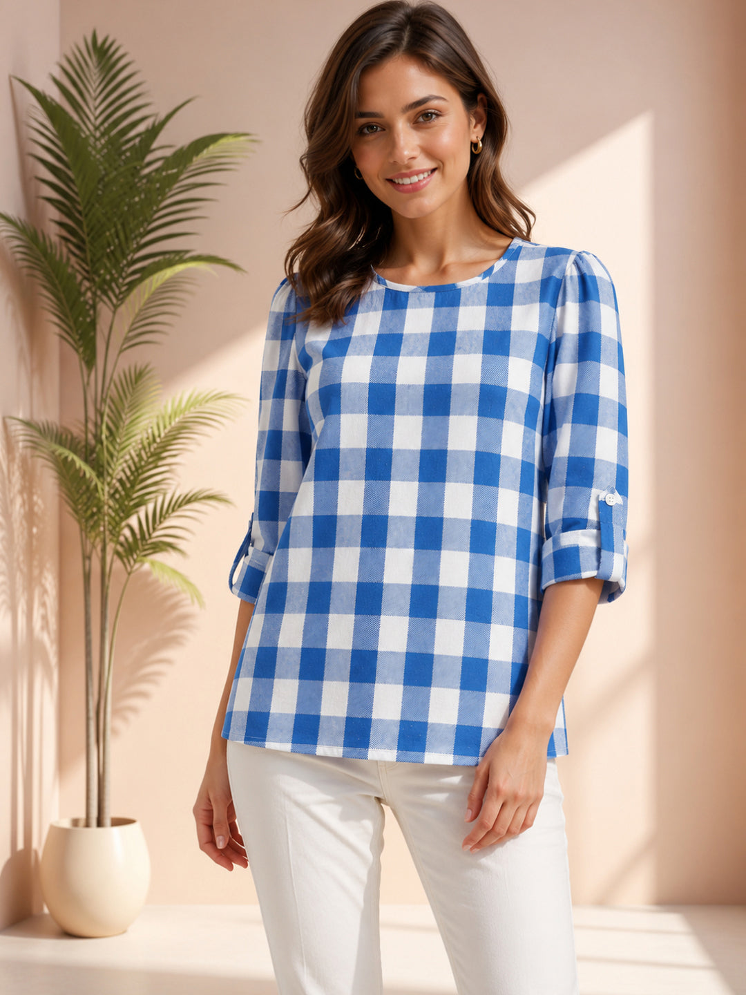 Blue Check Cotton Top