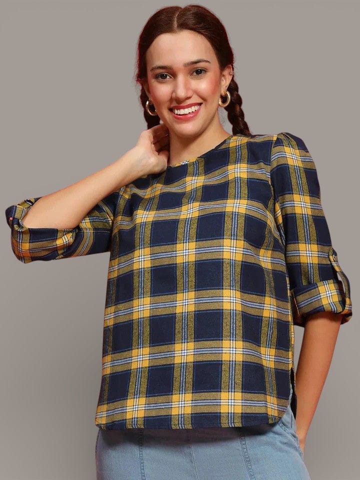 Multicolor Check Print Cotton Top