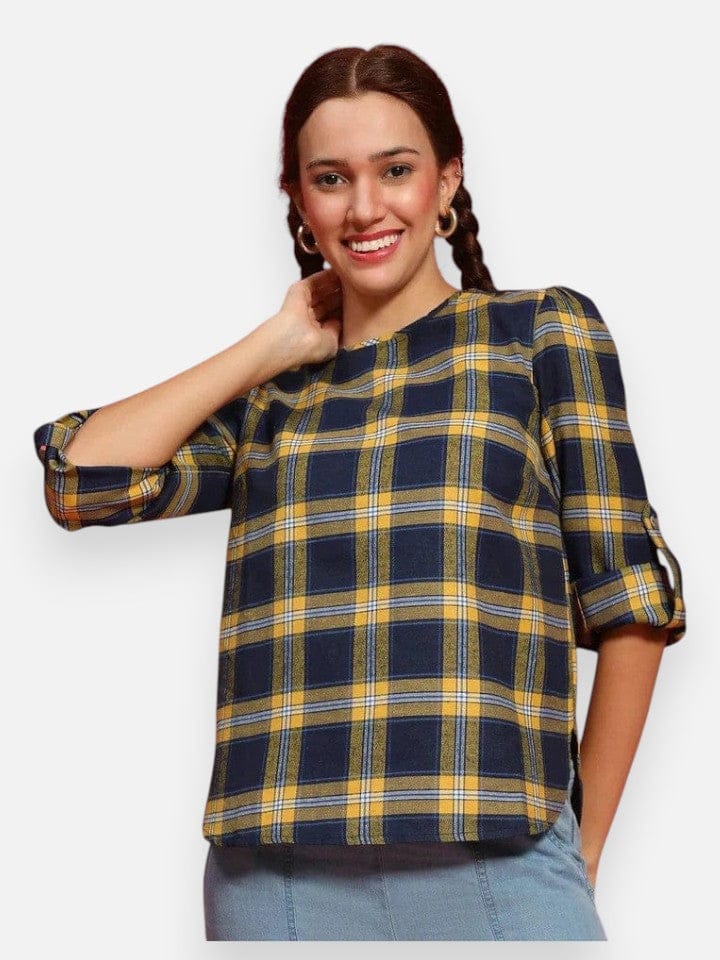 Multicolor Check Print Cotton Top