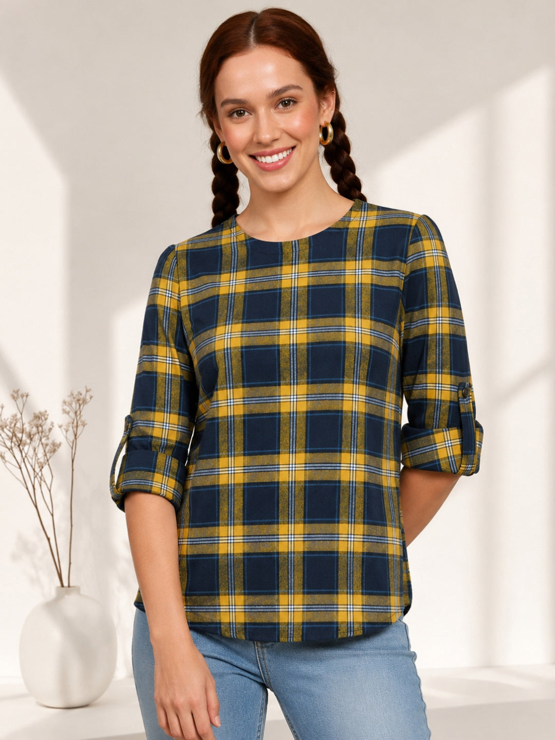 Multicolor Check Print Cotton Top