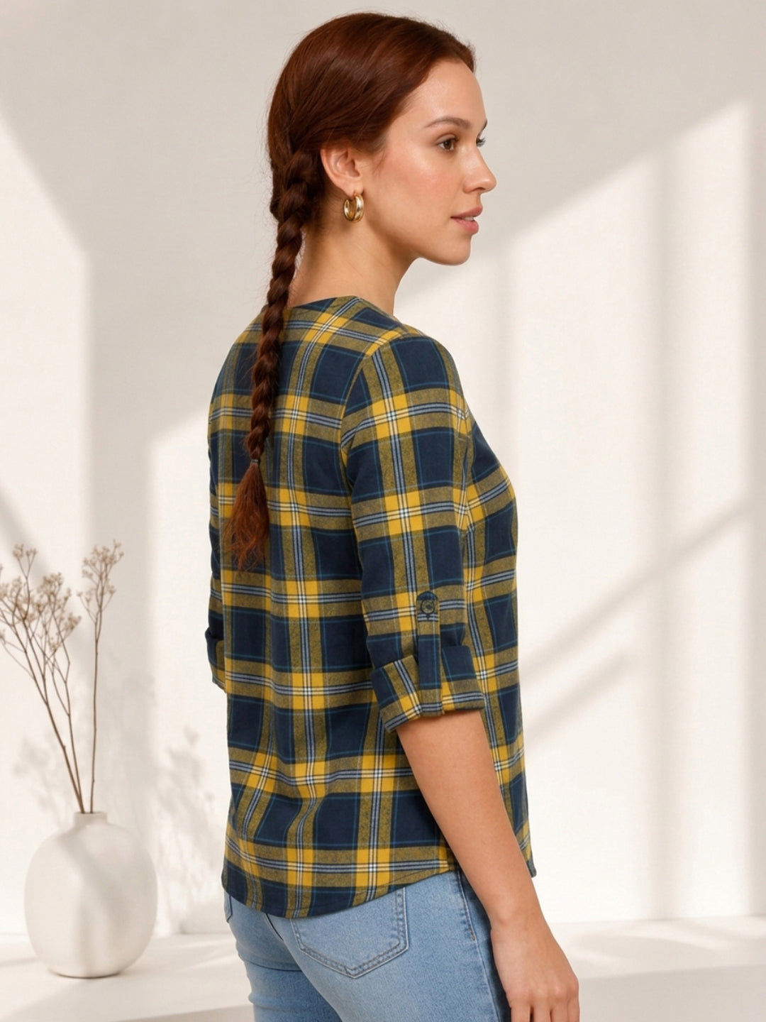 Multicolor Check Print Cotton Top