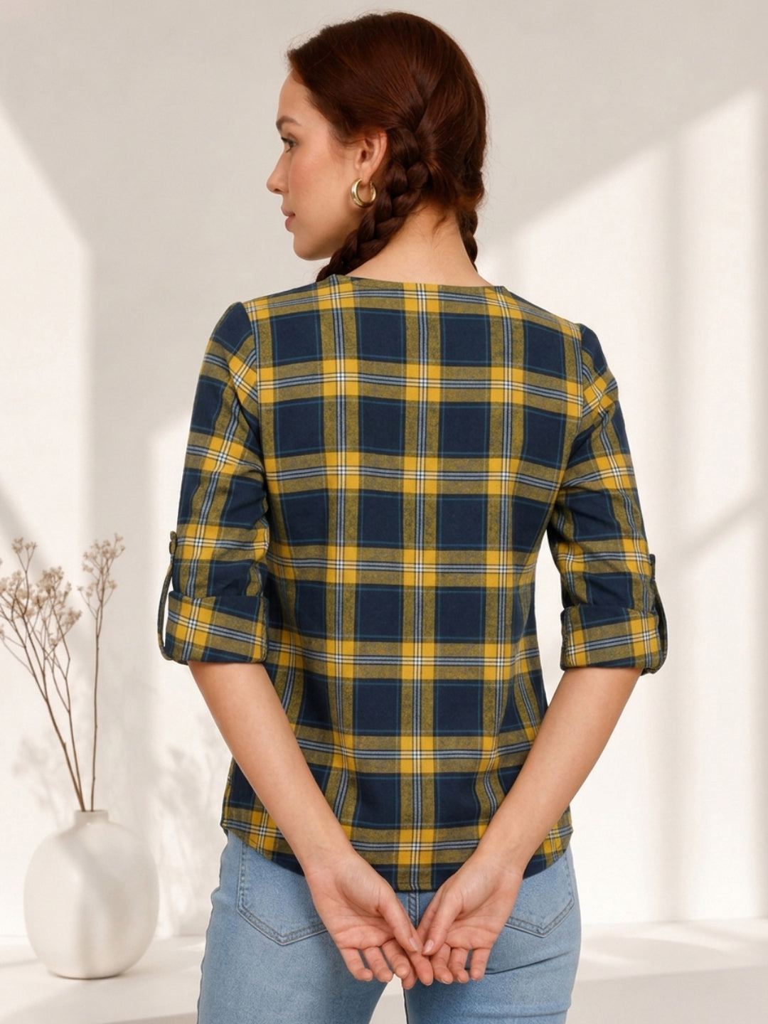 Multicolor Check Print Cotton Top