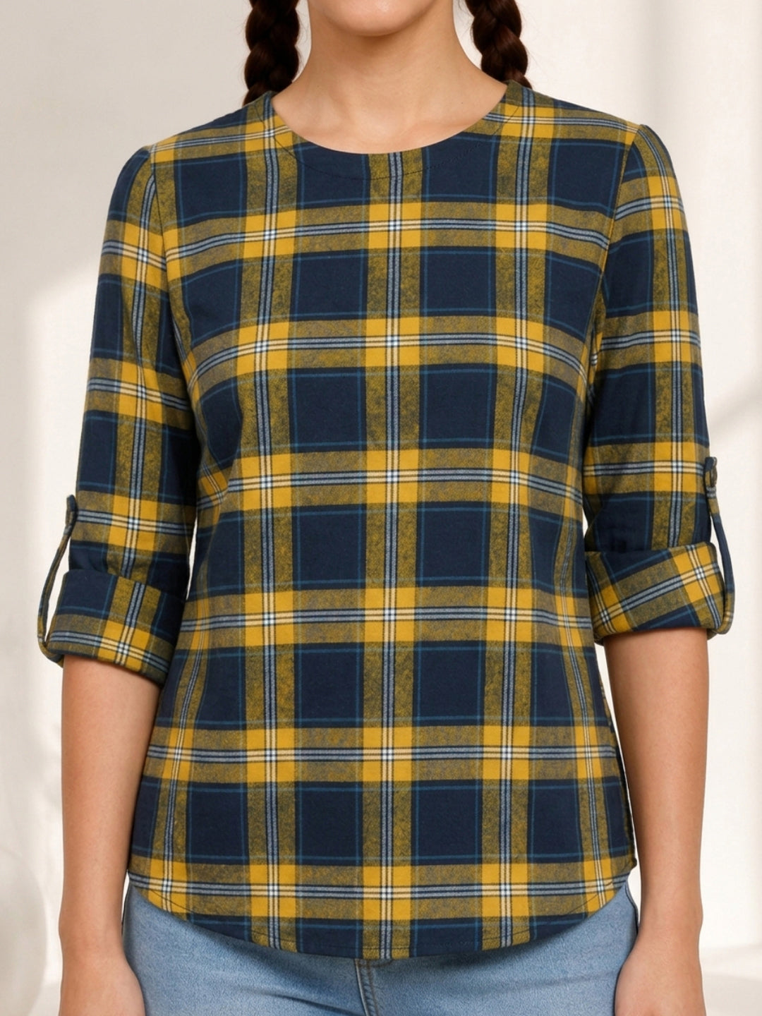 Multicolor Check Print Cotton Top