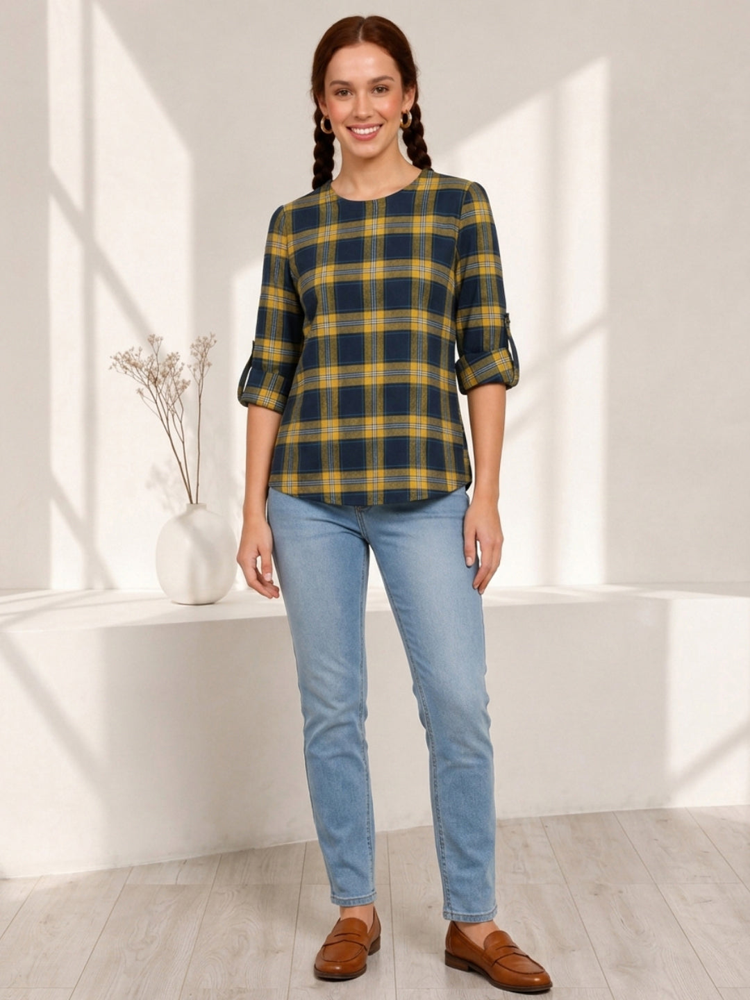 Multicolor Check Print Cotton Top
