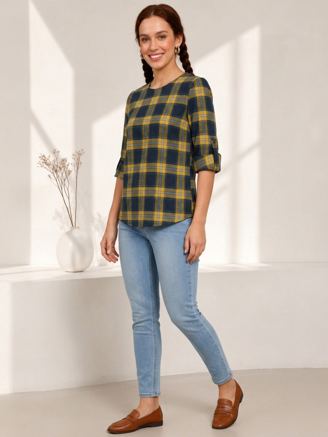Multicolor Check Print Cotton Top