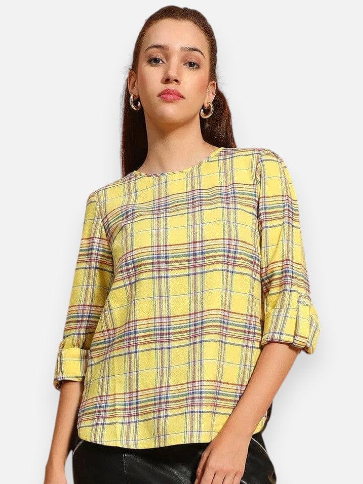 Yellow Brush Check Cotton Top