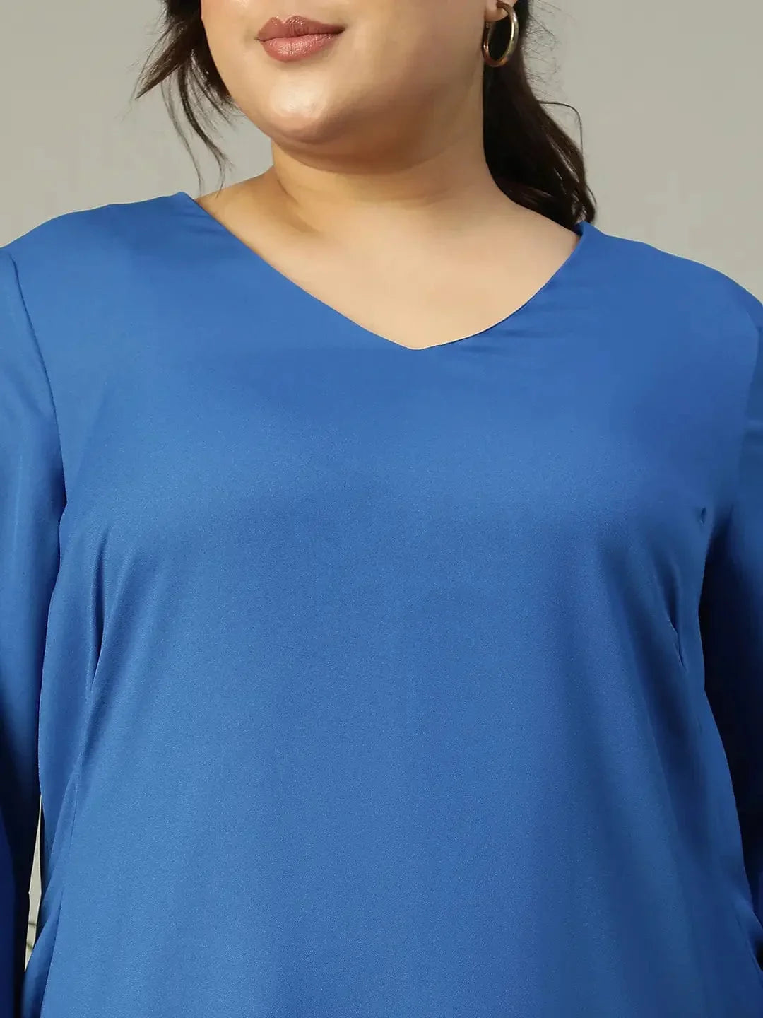 Classic Blue V-Neck Short Sleeve Plus Size Women Dress - oxolloxo