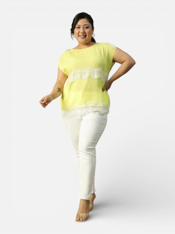Plus Size Yellow Polyester Top