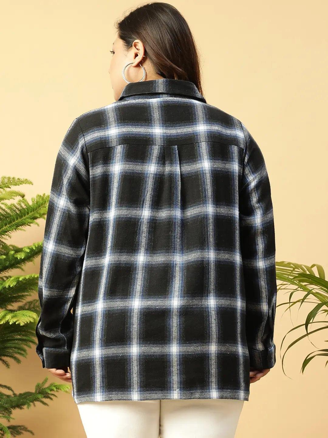 Plus Size Black Check Cotton Shirt