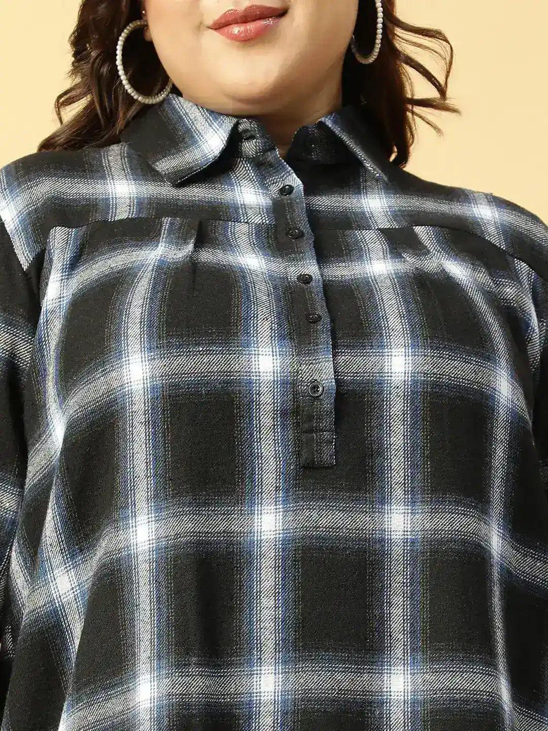Plus Size Black Check Cotton Shirt