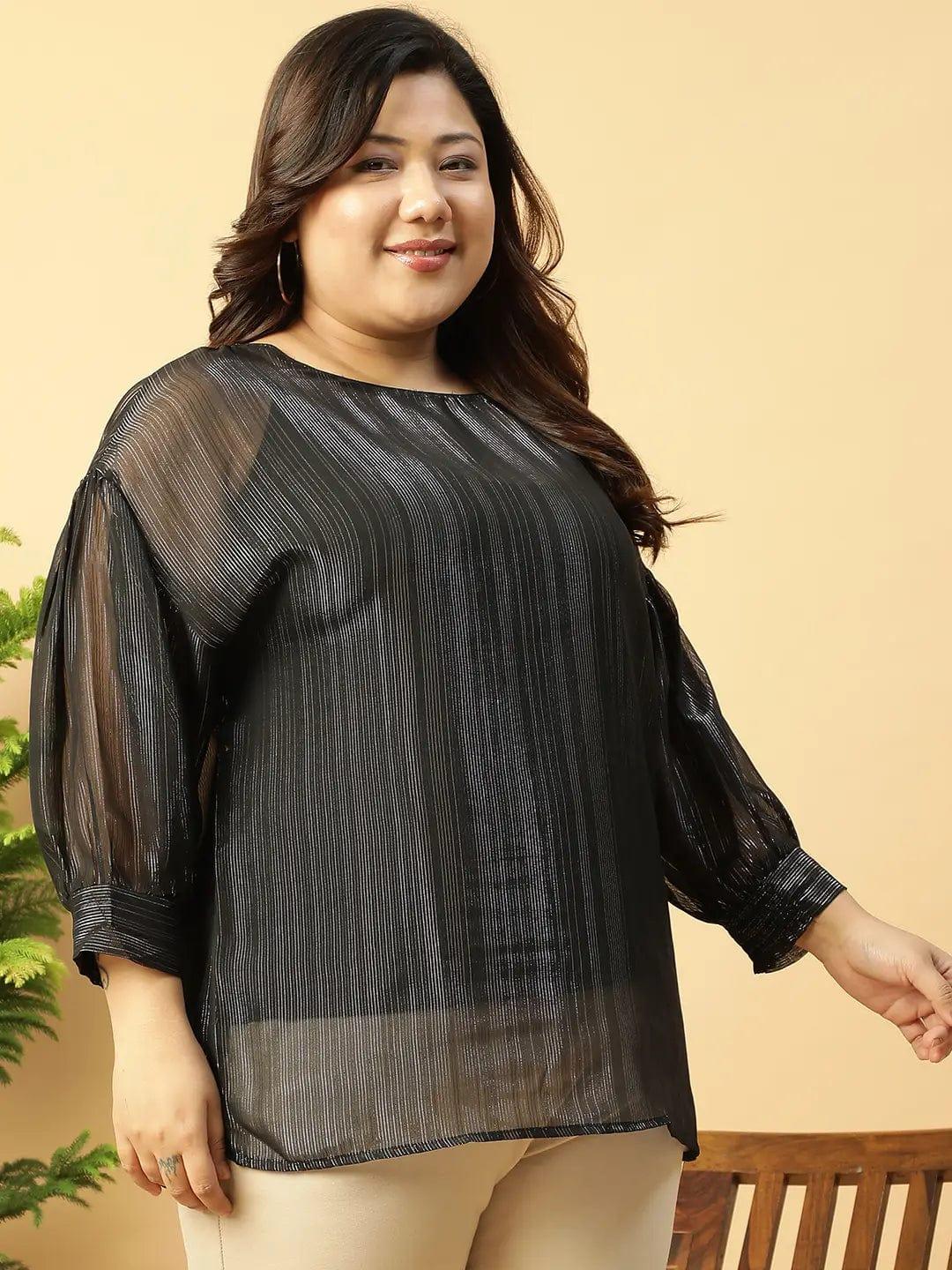 black-round-neck-long-sleeve-lurex-shimmer-plus-size-women-top