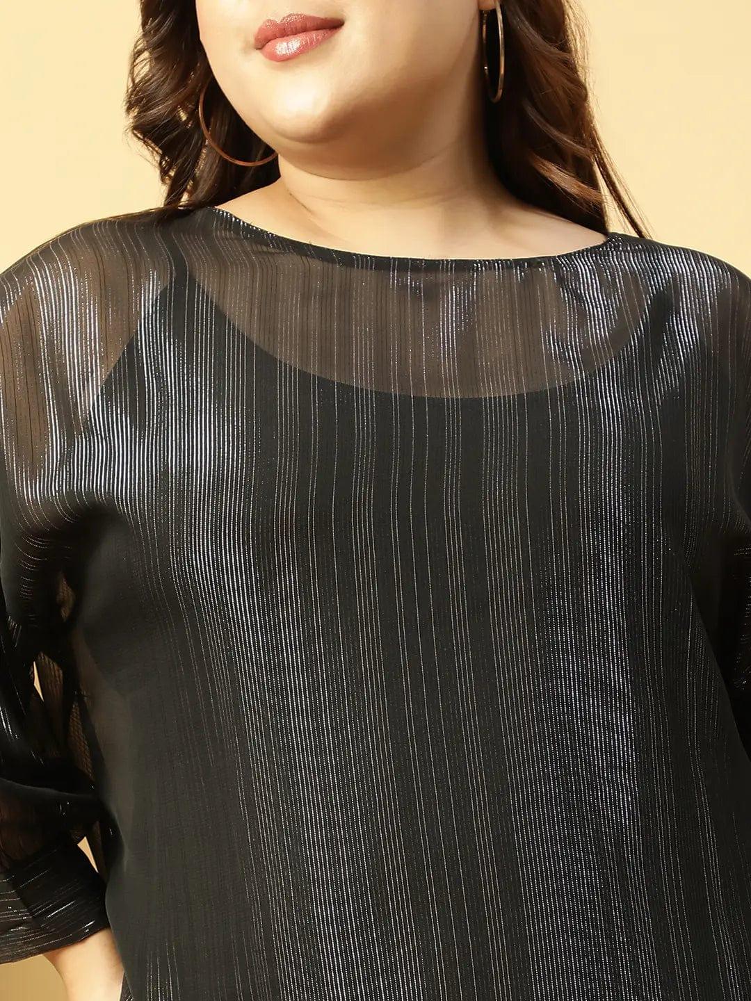 black-round-neck-long-sleeve-lurex-shimmer-plus-size-women-top