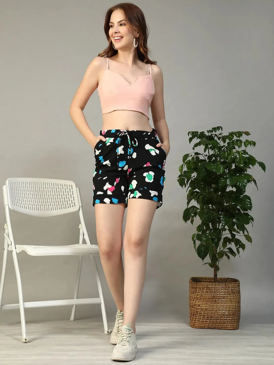 Black Abstract Print Nightwear Shorts