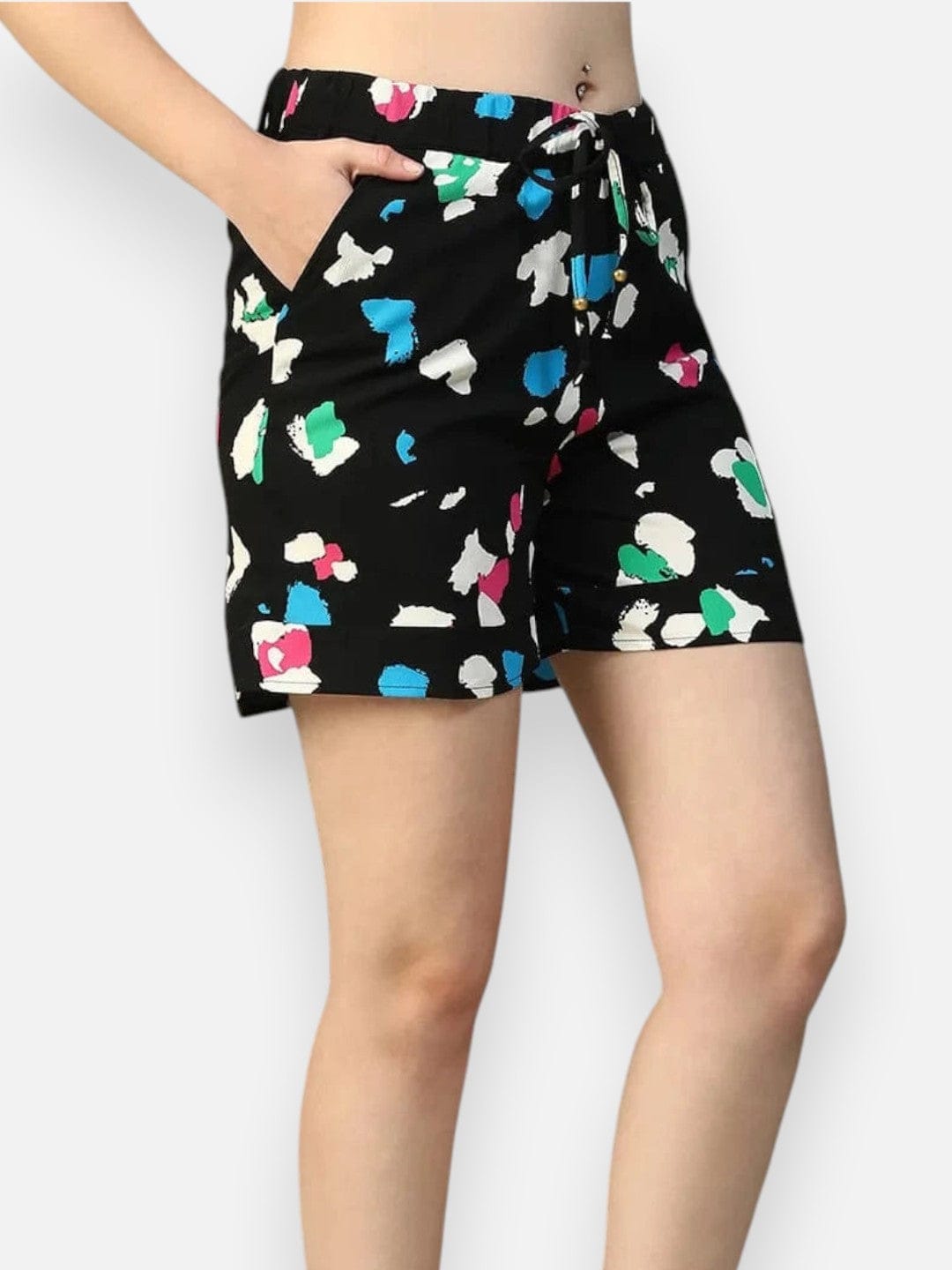 Black Abstract Print Nightwear Shorts