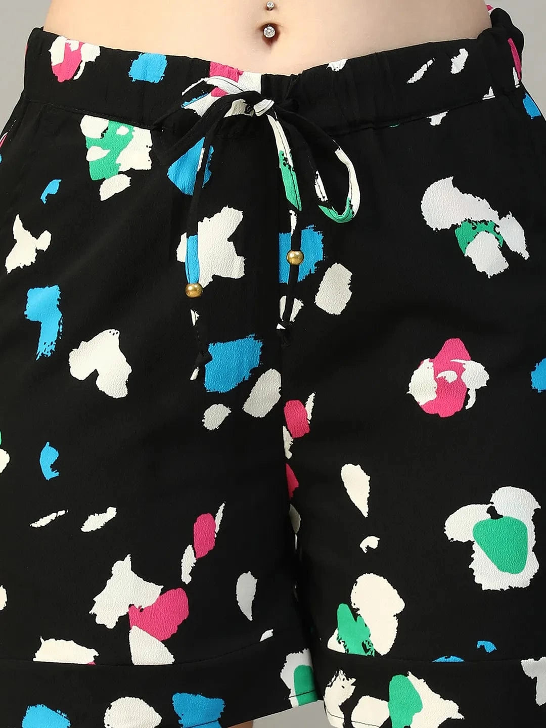 Black Abstract Print Nightwear Shorts