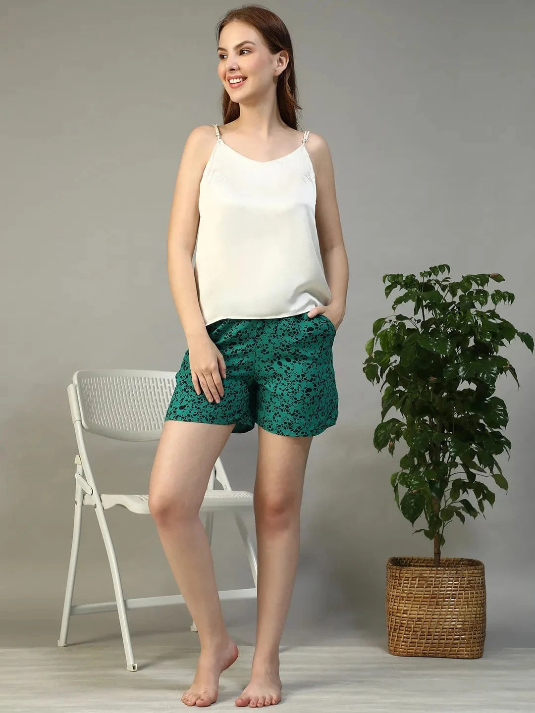 Green Abstract Print Nightwear Short