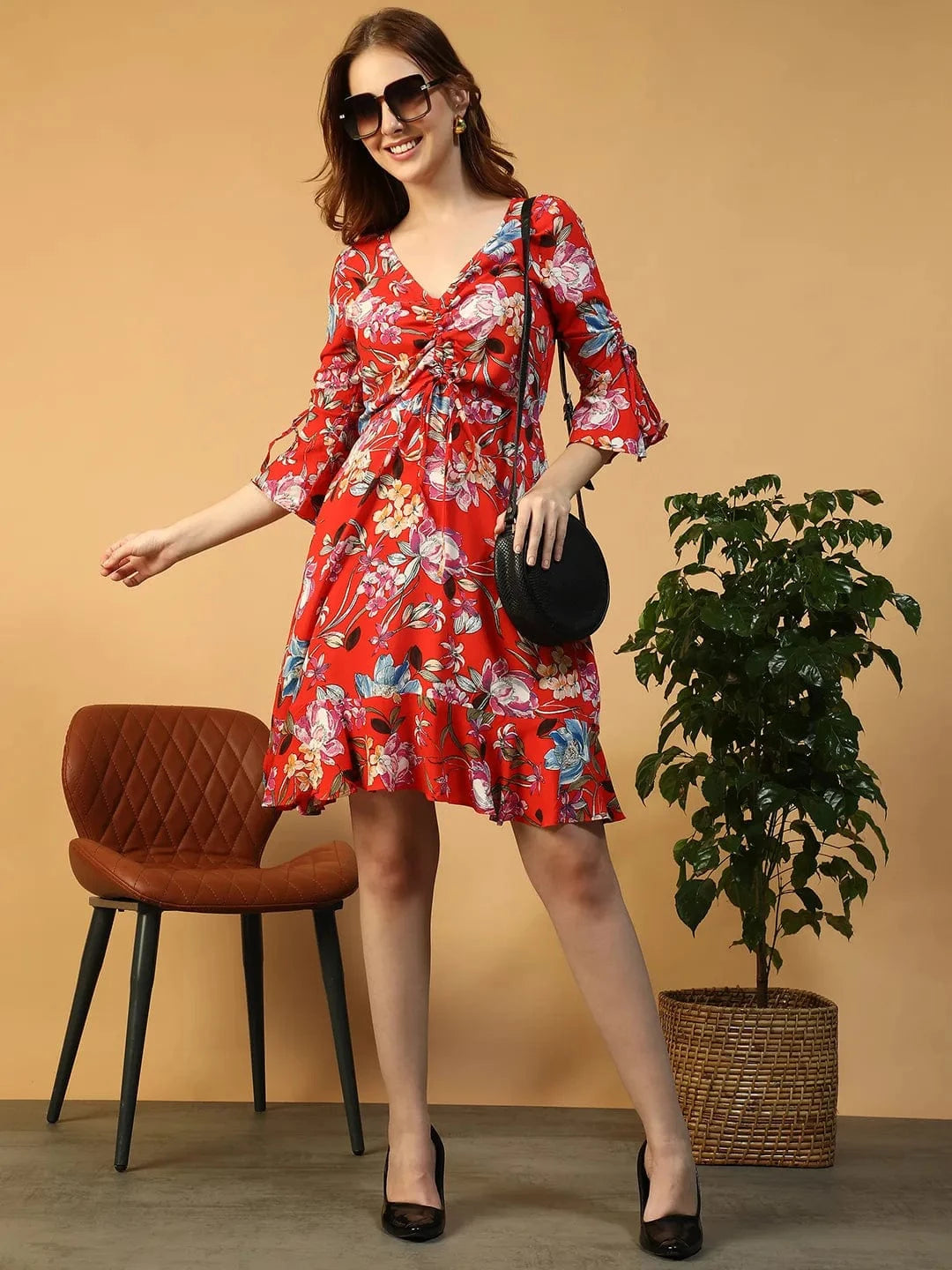 Red Floral Print Dress