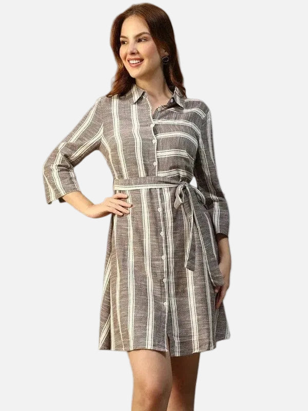 Grey Stripe Print Dress