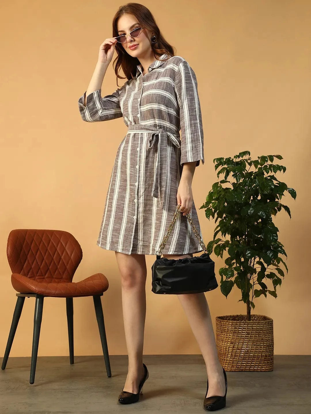 Grey Stripe Print Dress