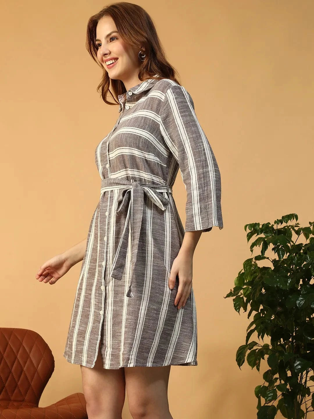 Grey Stripe Print Dress