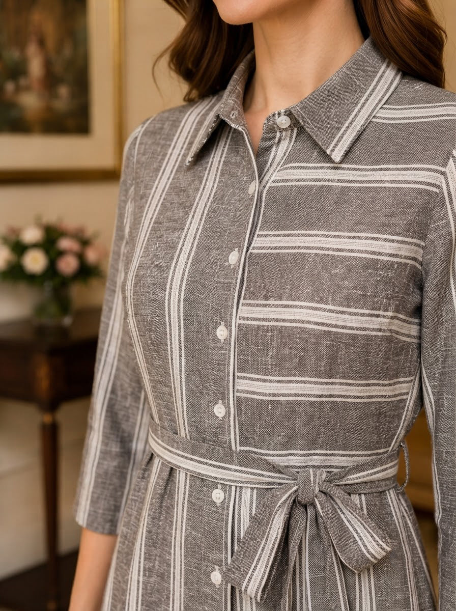 Grey Stripe Print Dress