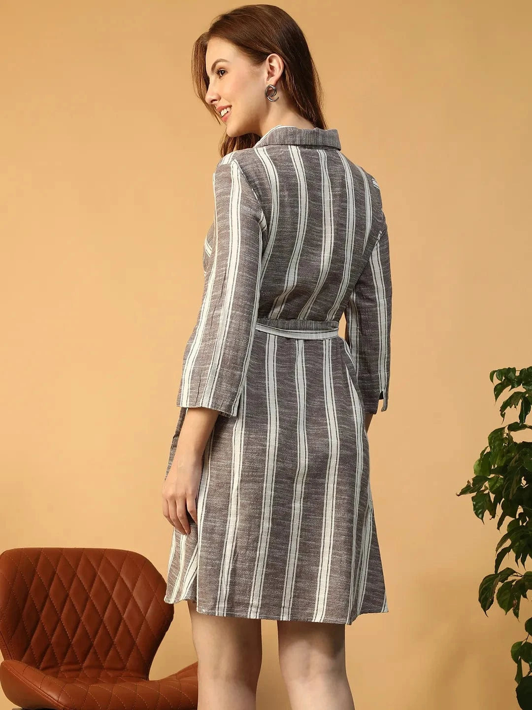 Grey Stripe Print Dress