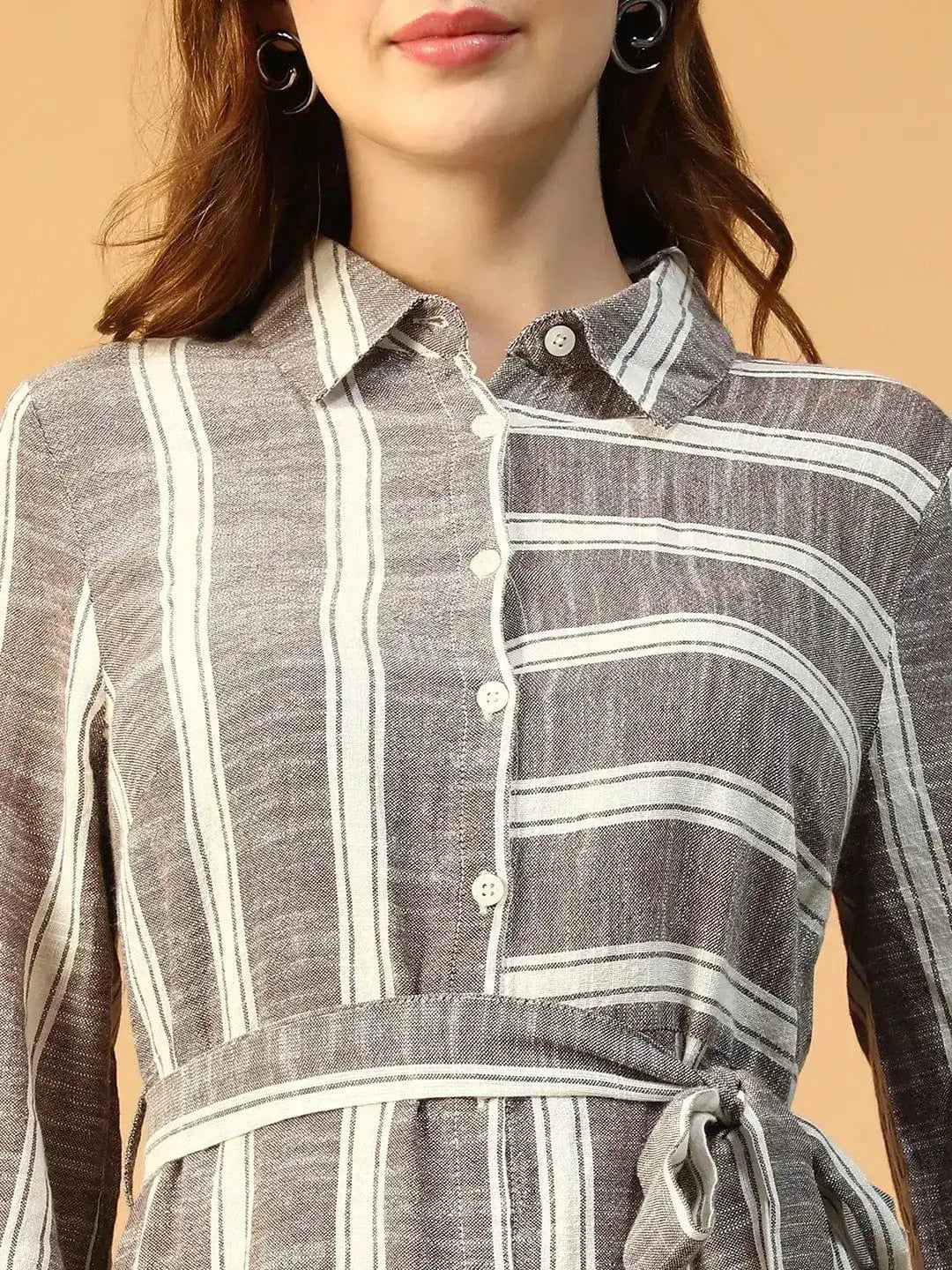 Grey Stripe Print Dress