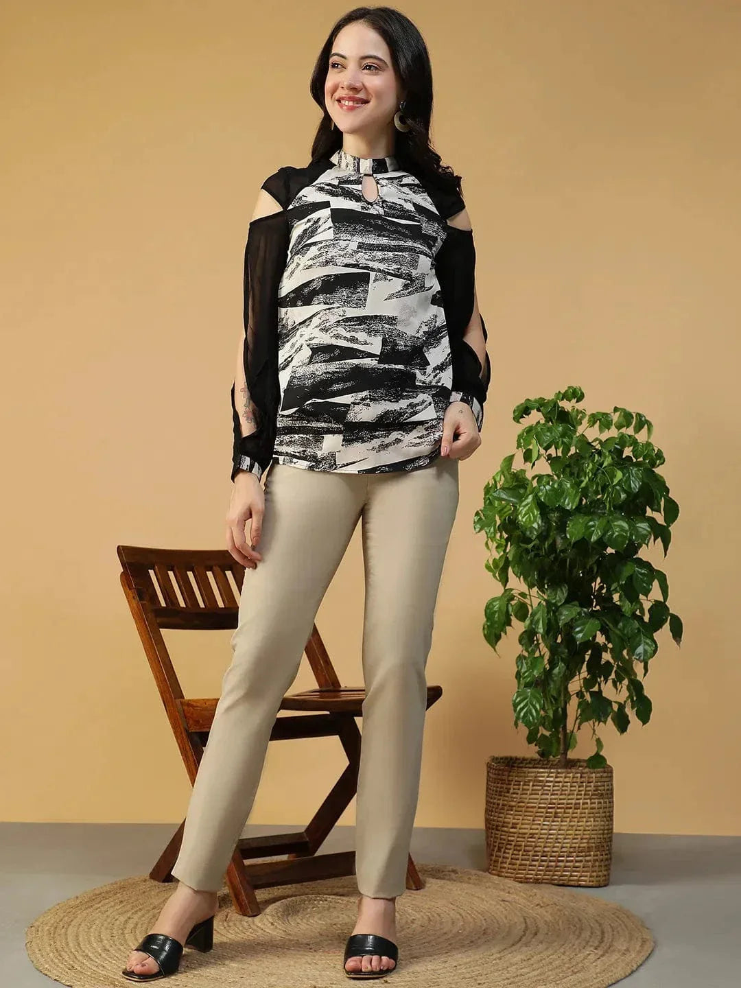 Black Marble Print Top