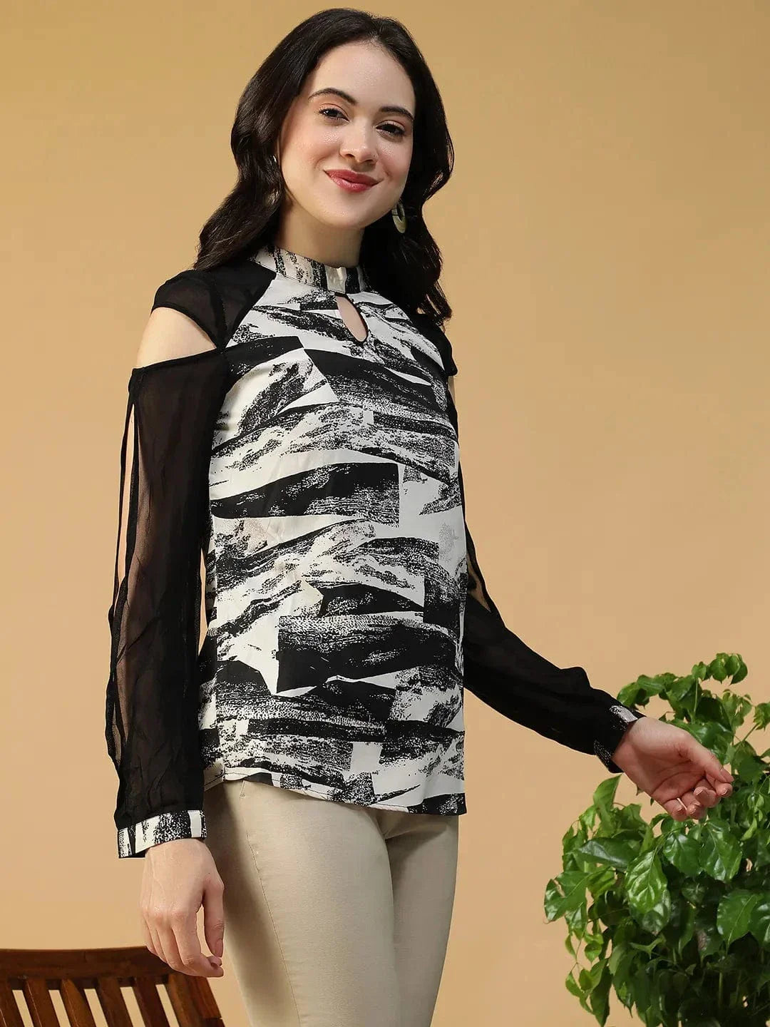 Black Marble Print Top