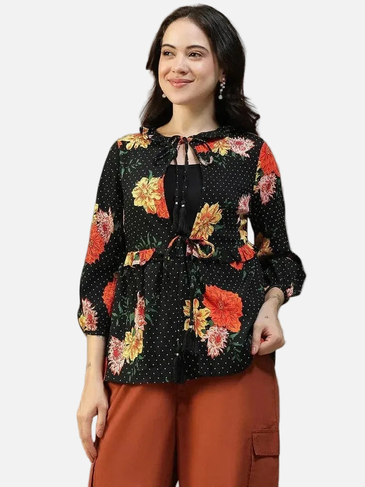 Black Floral Print Shrug