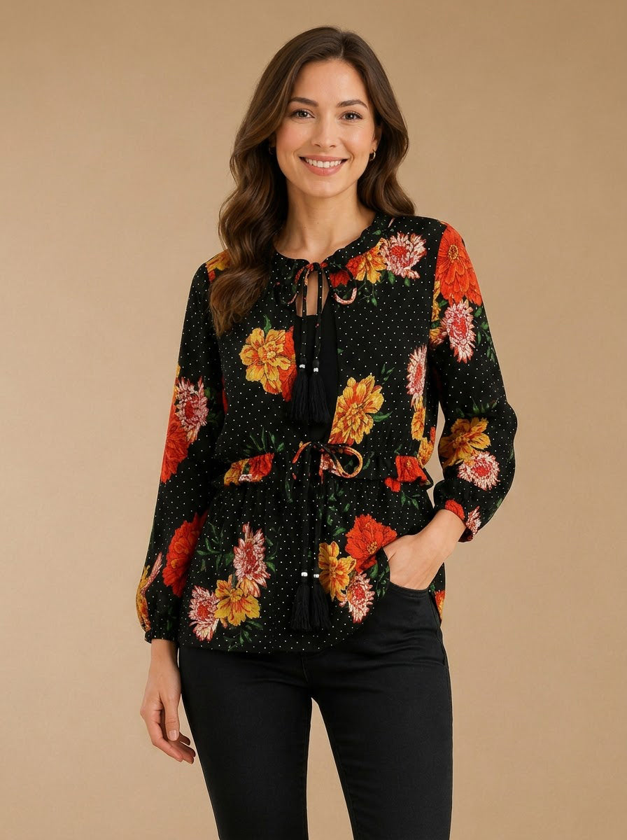 Black Floral Print Shrug