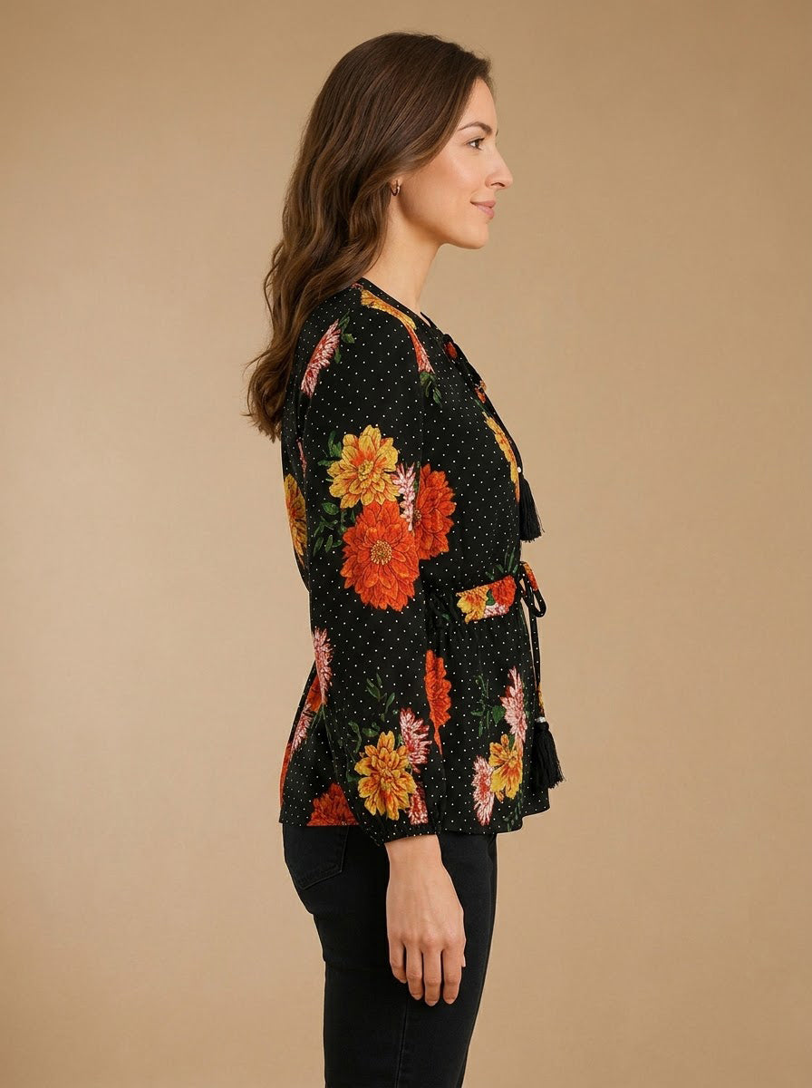 Black Floral Print Shrug