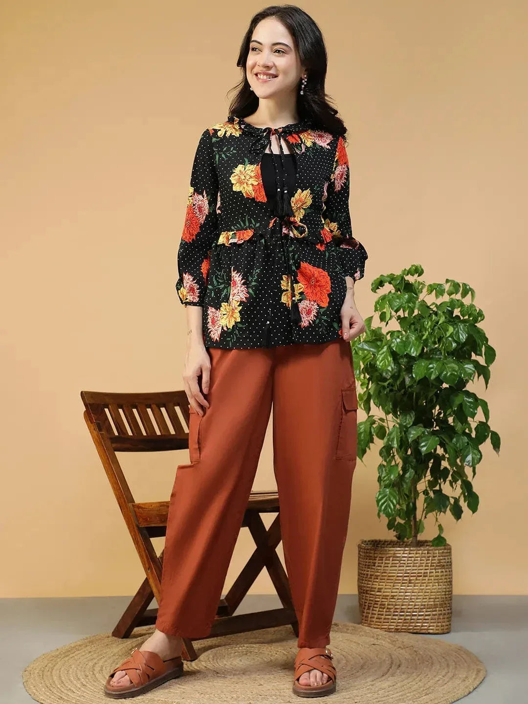 Black Floral Print Shrug