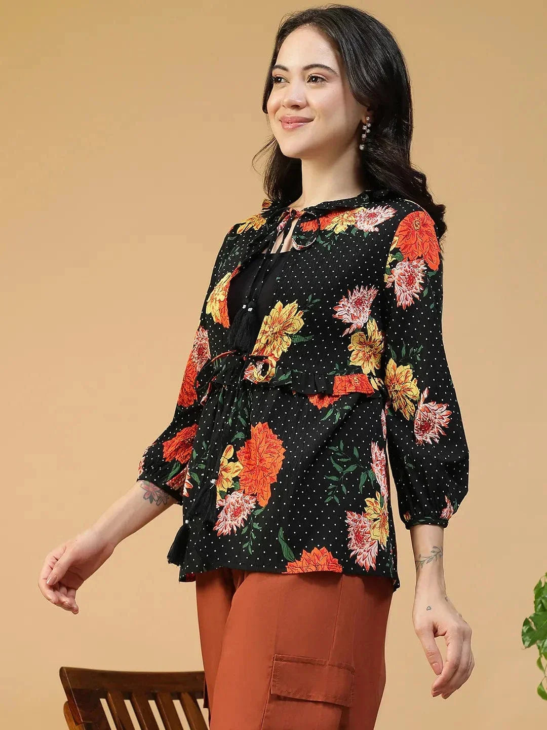 Black Floral Print Shrug