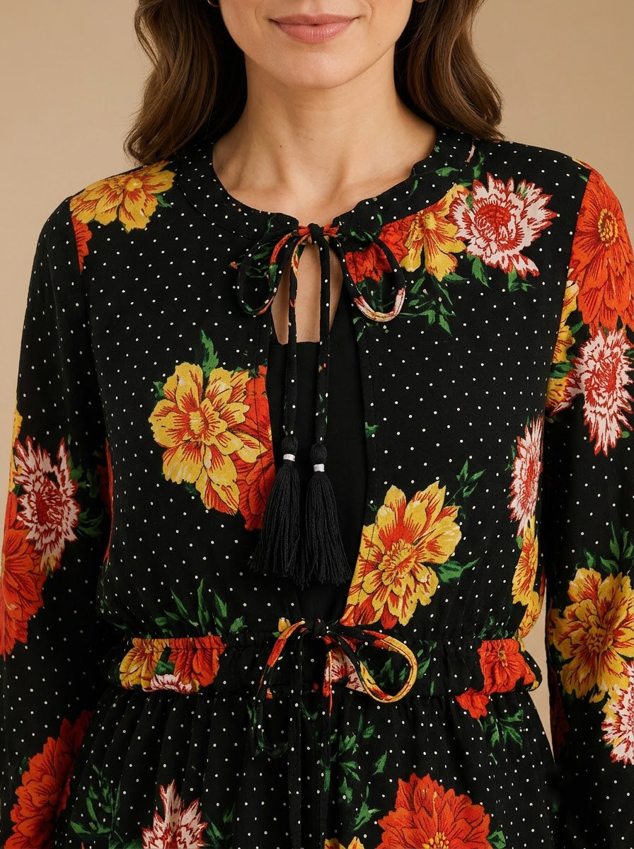 Black Floral Print Shrug