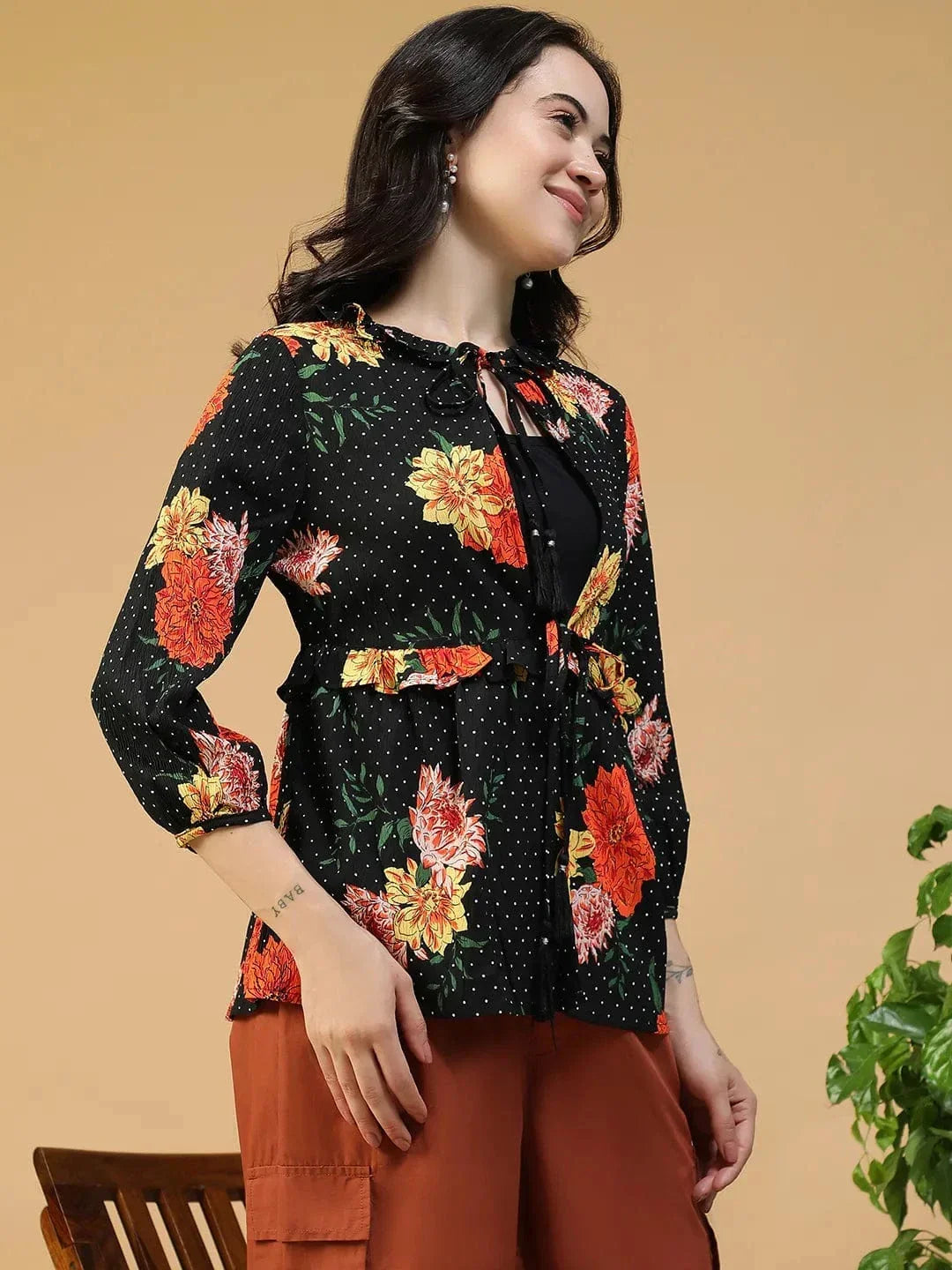 Black Floral Print Shrug