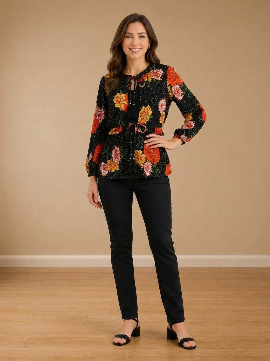 Black Floral Print Shrug