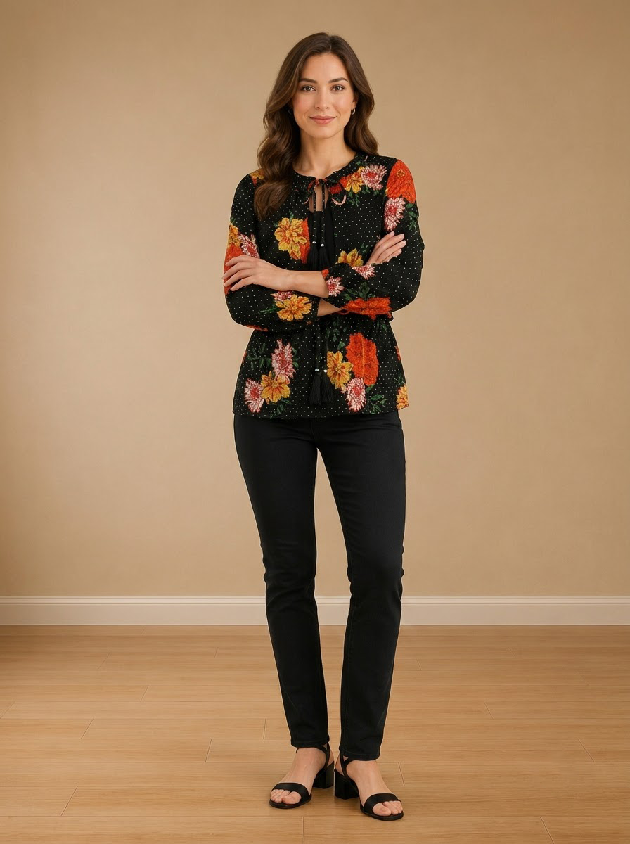 Black Floral Print Shrug