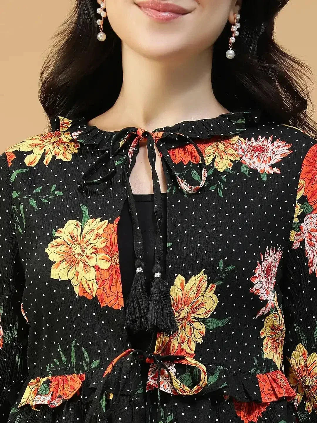 Black Floral Print Shrug